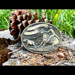 Vintage Brass Belt Buckle - Cattle Roundup